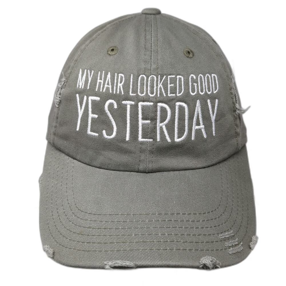 District Baseball Cap Green One Size My Hair Looked Good Yesterday Frayed Hat